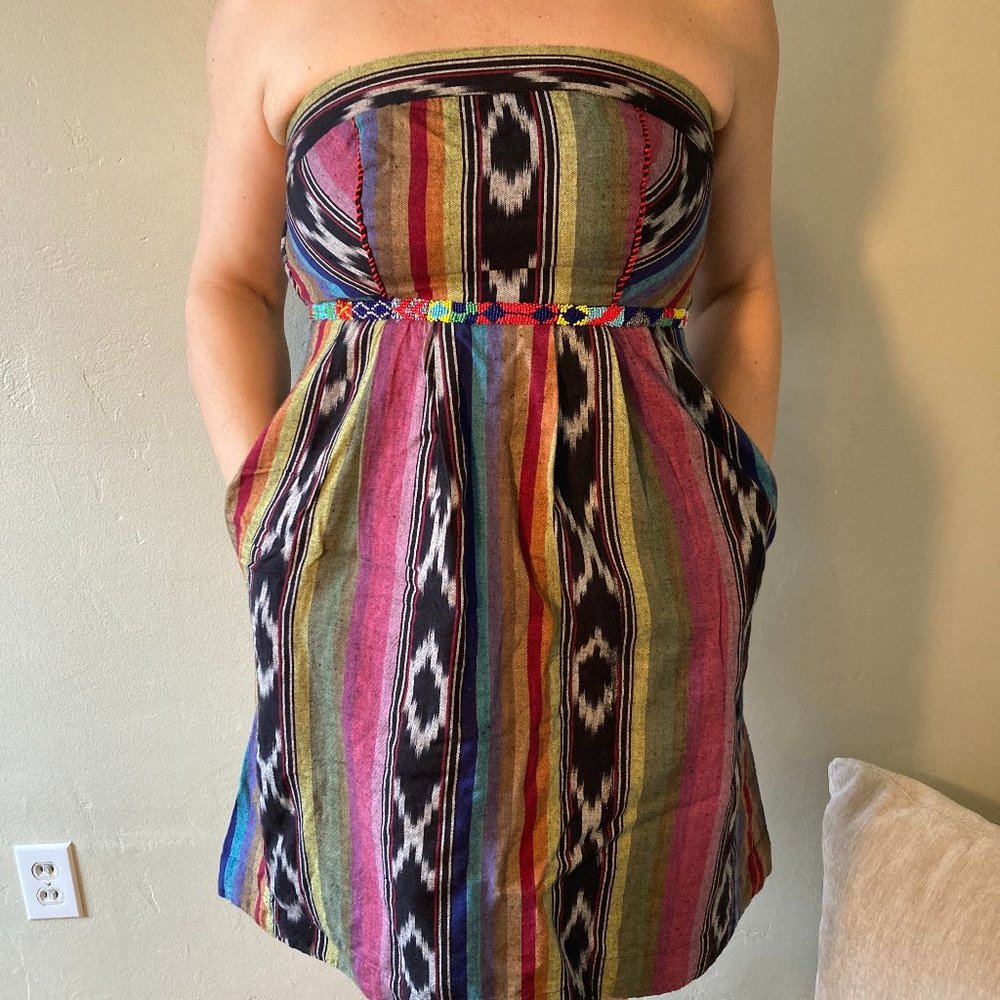 Anthropologie Edme & Esyllte Pueblo Ikat Native Beaded Strapless Dress - size 2